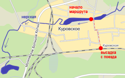 Начало маршрута сплава по реке Нерской в городе Куровское - схема