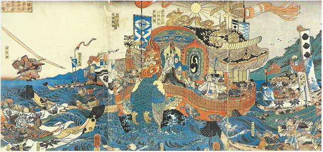 Японская гравюра. Куниёси. Великое сражение между Минамото и Тайра