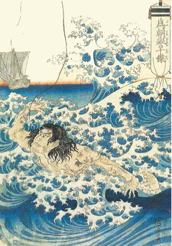 Японская гравюра. Куниёси. Тамэтомо в океане